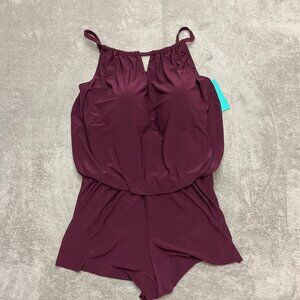 Aqua Green One Piece Swimsuit Short Romper UPF50 High Neck Black Plus 22W